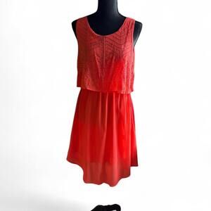 Carolina Williamson coral dress with beaded top silk blend Size Medium